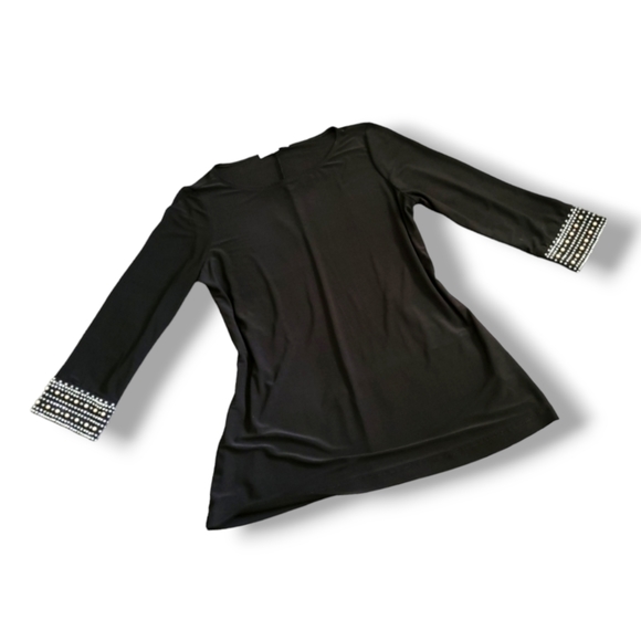 ✨️HP✨️Annalee + Hope | NWOT Dressy Black 3/4 Sleeve Embellished Cuffs Top - Picture 2 of 10